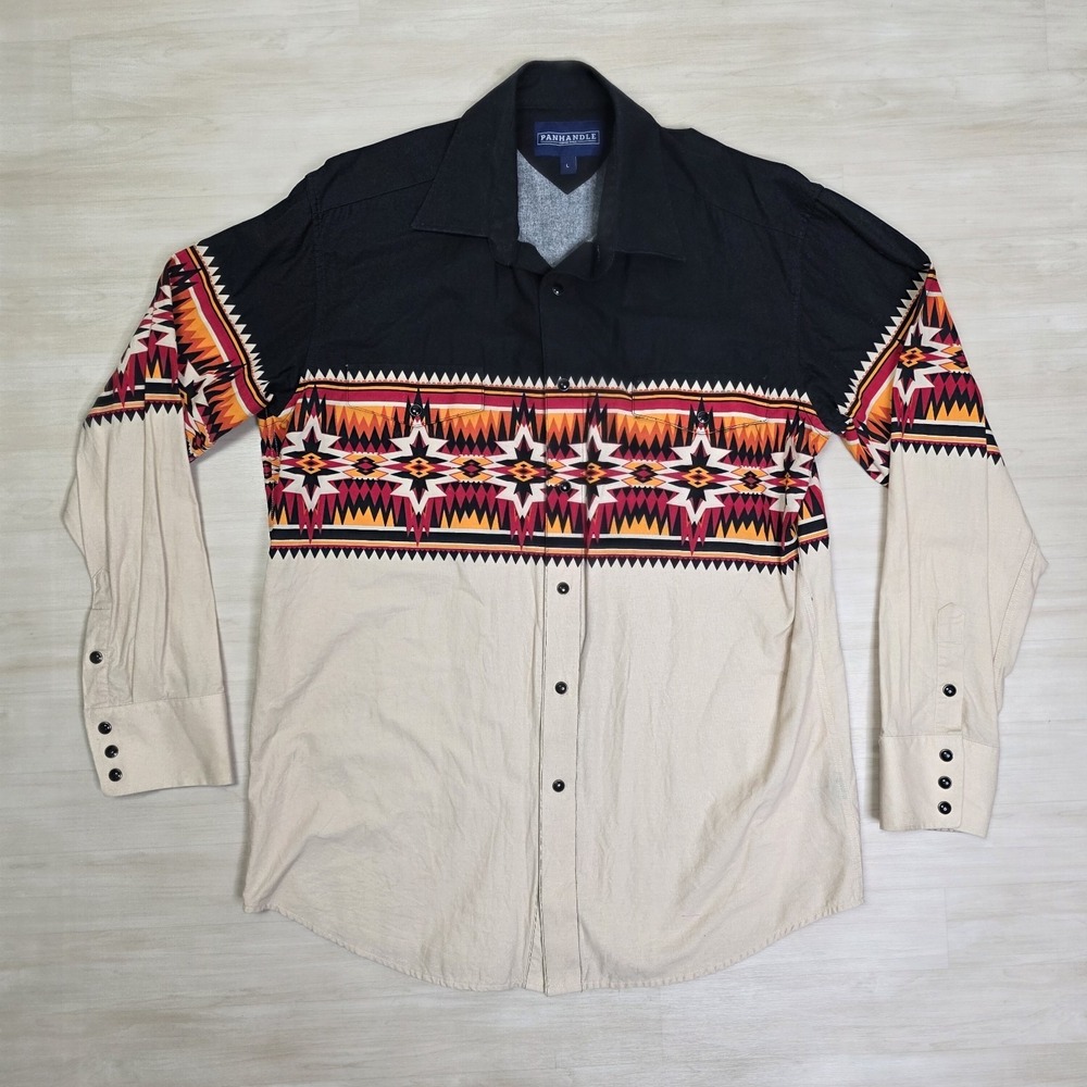 Panhandle Slim Aztec Western Southwest Pattern Pearl Snap Shirt Men's Size Large